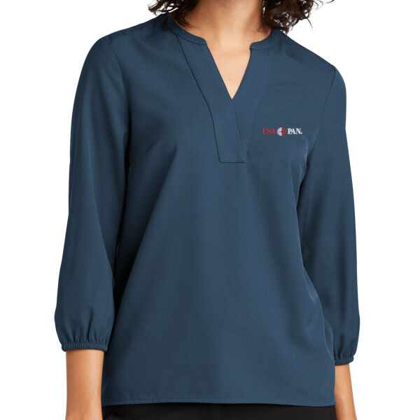 USA Pan Embroidered - Women's Stretch Crepe 3/4 Sleeve Blouse Thumbnail